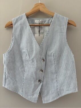 Zara Women’s Pinstripe Vest XS Asymmetrical Silver Buttons Y2K Inspired NWT
